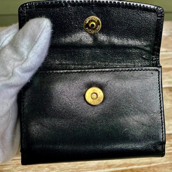 Authentic GIVENCHY Bi-fold Leather Small Wallet Logo Black w Snap Coin UNISEX - Picture 5 of 11